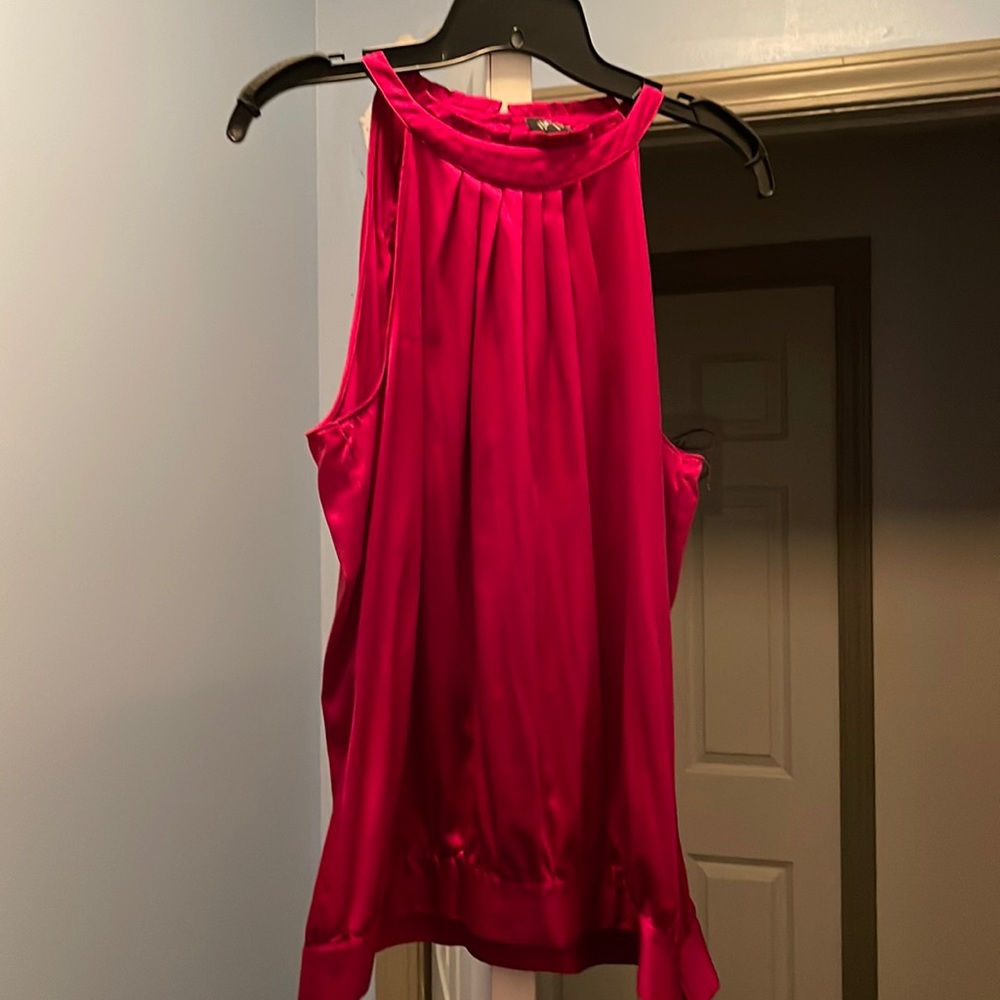 Satin Pleated Sleeveless Side-Tie Blouse